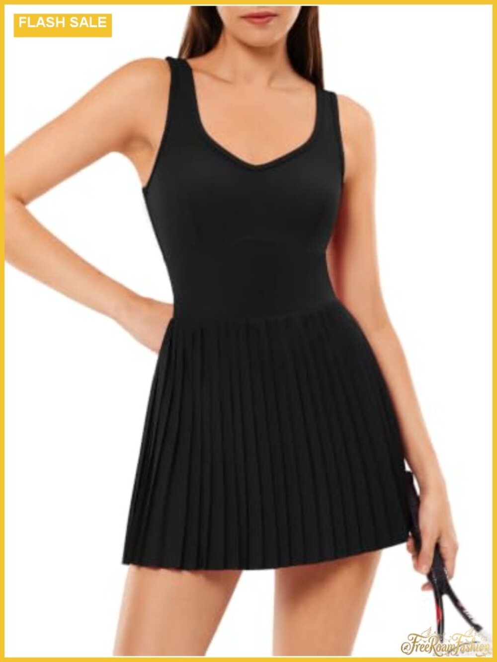Women's Tennis Dress with Built-in Shorts & Bra, Pleated Athletic Dress